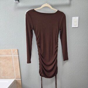 MiiVoo Women's Sexy Club Ruched Long Sleeve Drawstring Mini Bodycon Dress - S